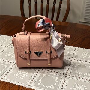 Designer Easter Blush Pink Leather Top-Handle Satchel with Scarf Accent